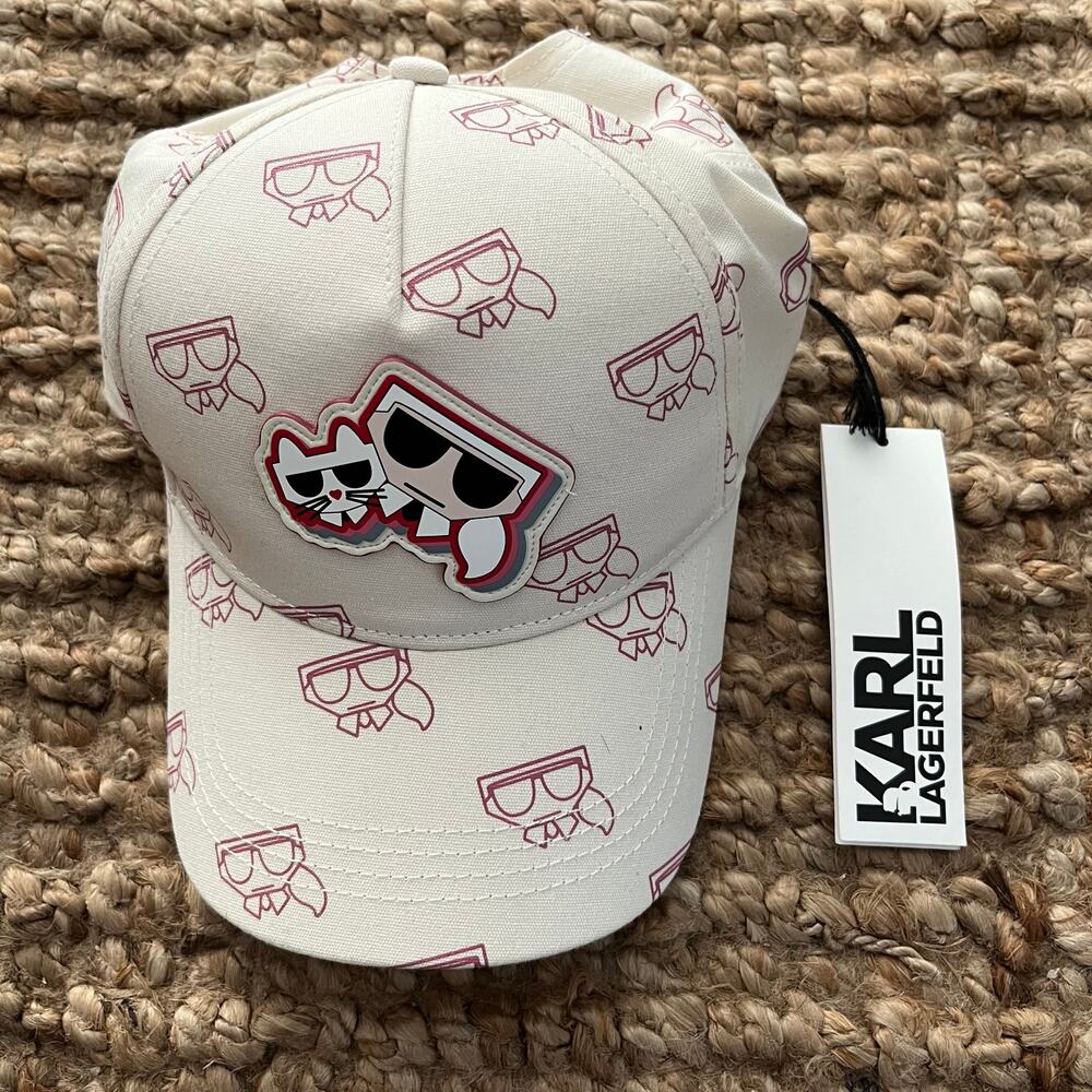 Karl Lagerfeld K/Kocktail Cap Light Pink Red Graphic Unisex Adjustable Hat NWT